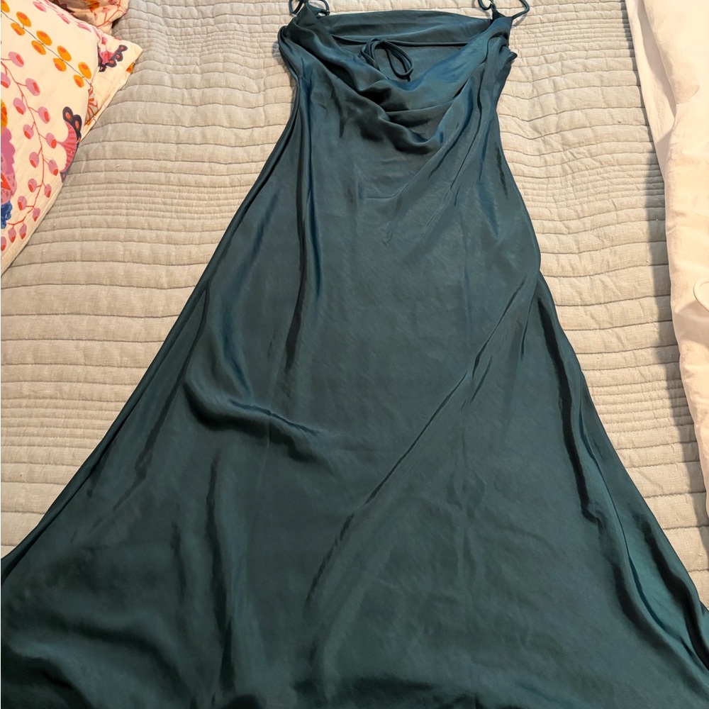 Silky Teal Slip Dress with Cowl Neck